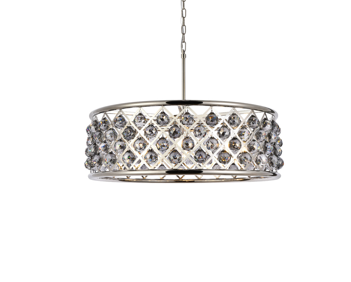 Madison 8 light polished Nickel Chandelier Silver Shade (Grey) Royal Cut Crystal