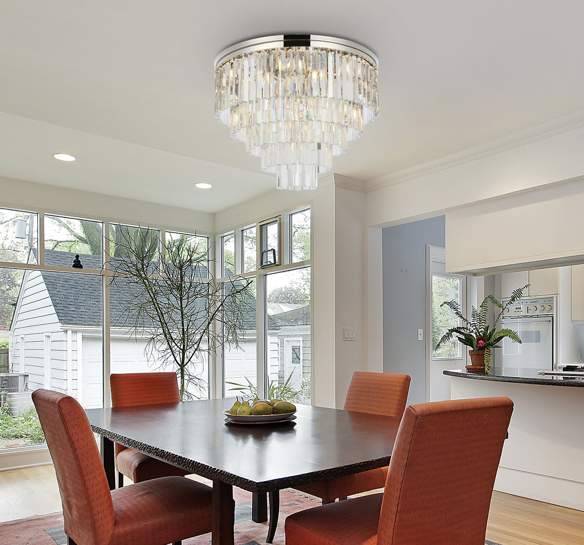 Sydney 17 light polished nickel Flush Mount Clear Royal Cut Crystal