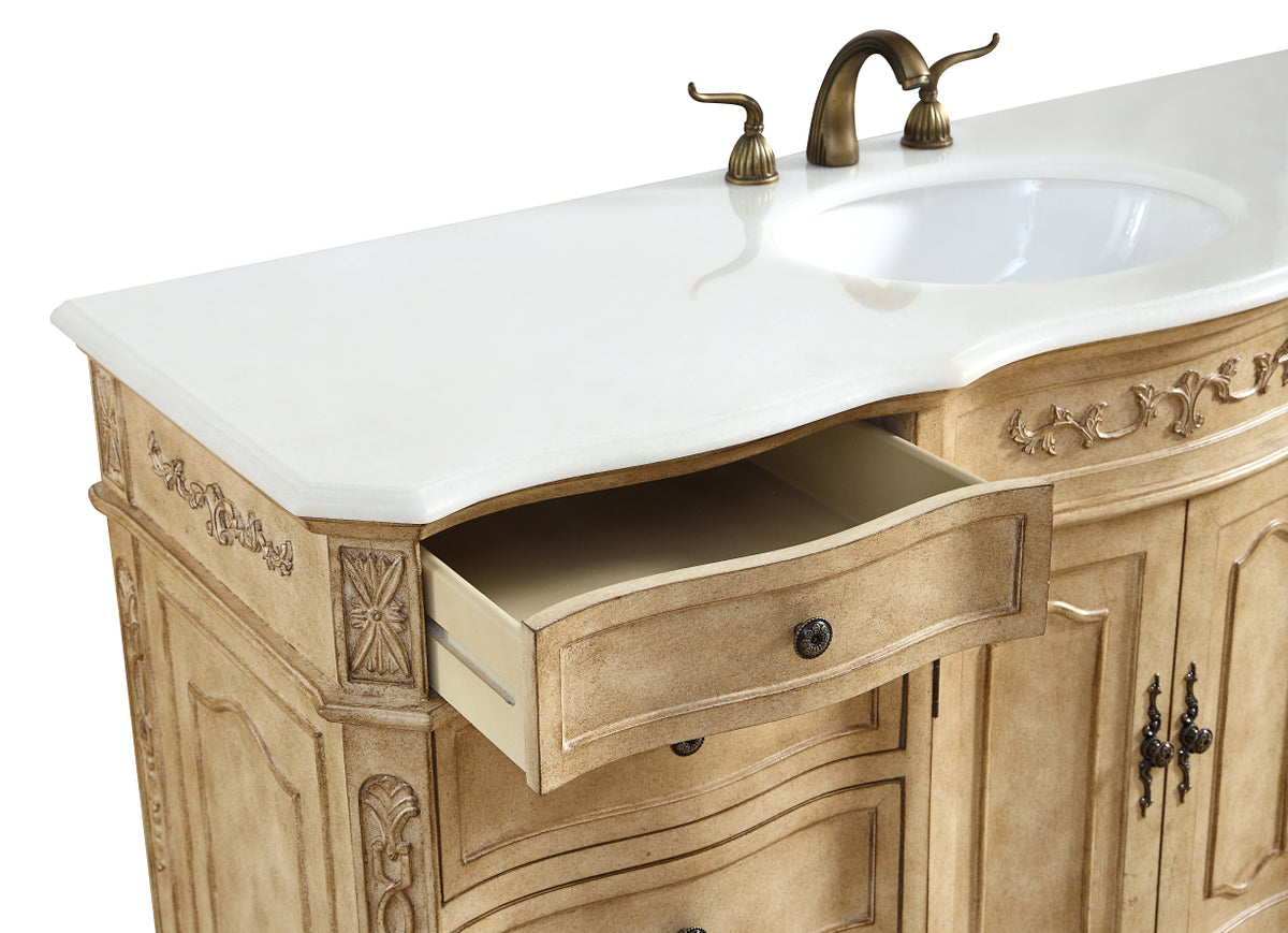 60 inch Single Bathroom vanity In Antique Beige with ivory white engineered marble