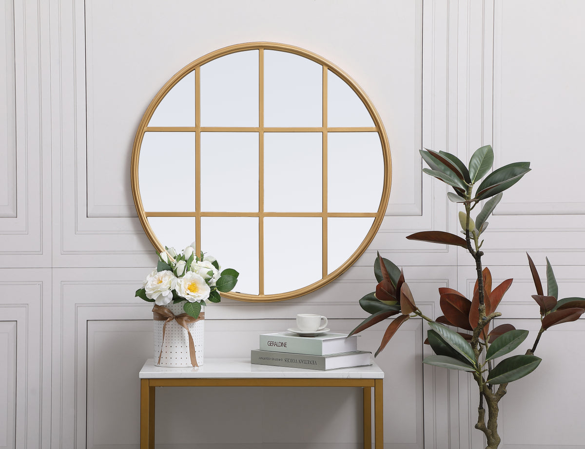 Metal windowpane mirror 28 inch x 28 inch in Brass