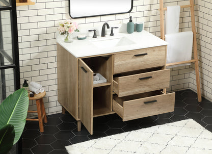 42 inch Single bathroom vanity in natural oak with backsplash