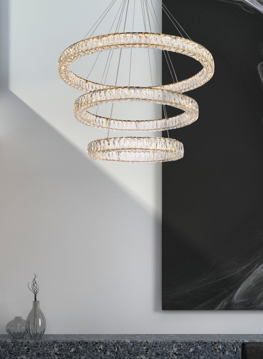 Monroe 41 inch LED triple ring chandelier in gold