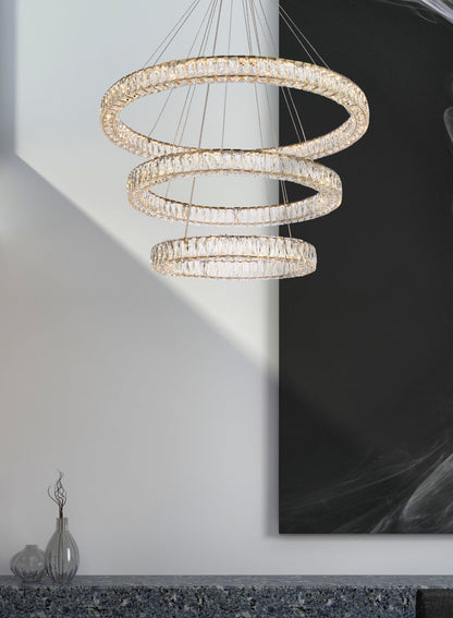 Monroe 41 inch LED triple ring chandelier in gold