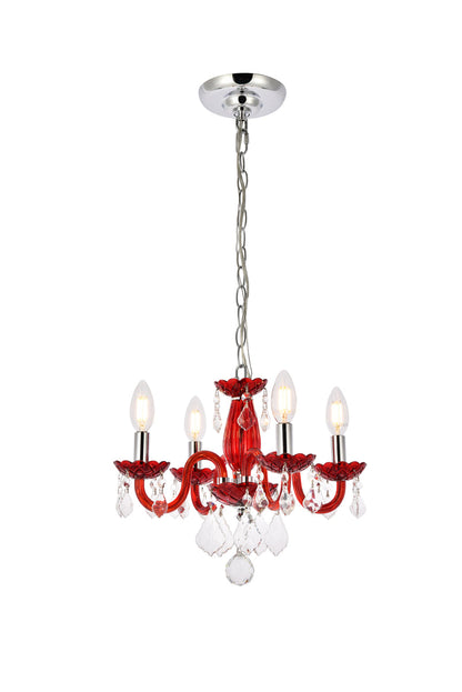 Rococo 4 light Red Pendant Bordeaux (Red) Royal Cut Crystal