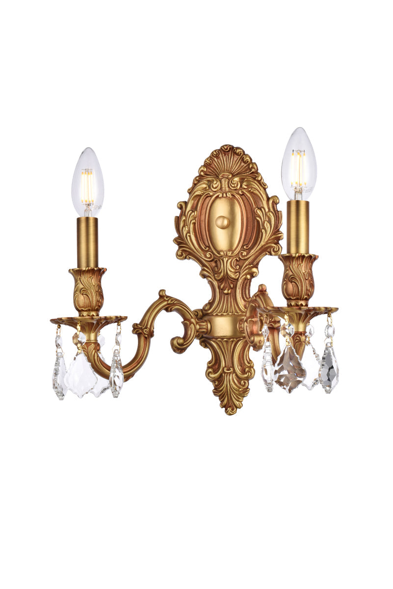 Monarch 2 light French Gold Wall Sconce Clear Royal Cut Crystal