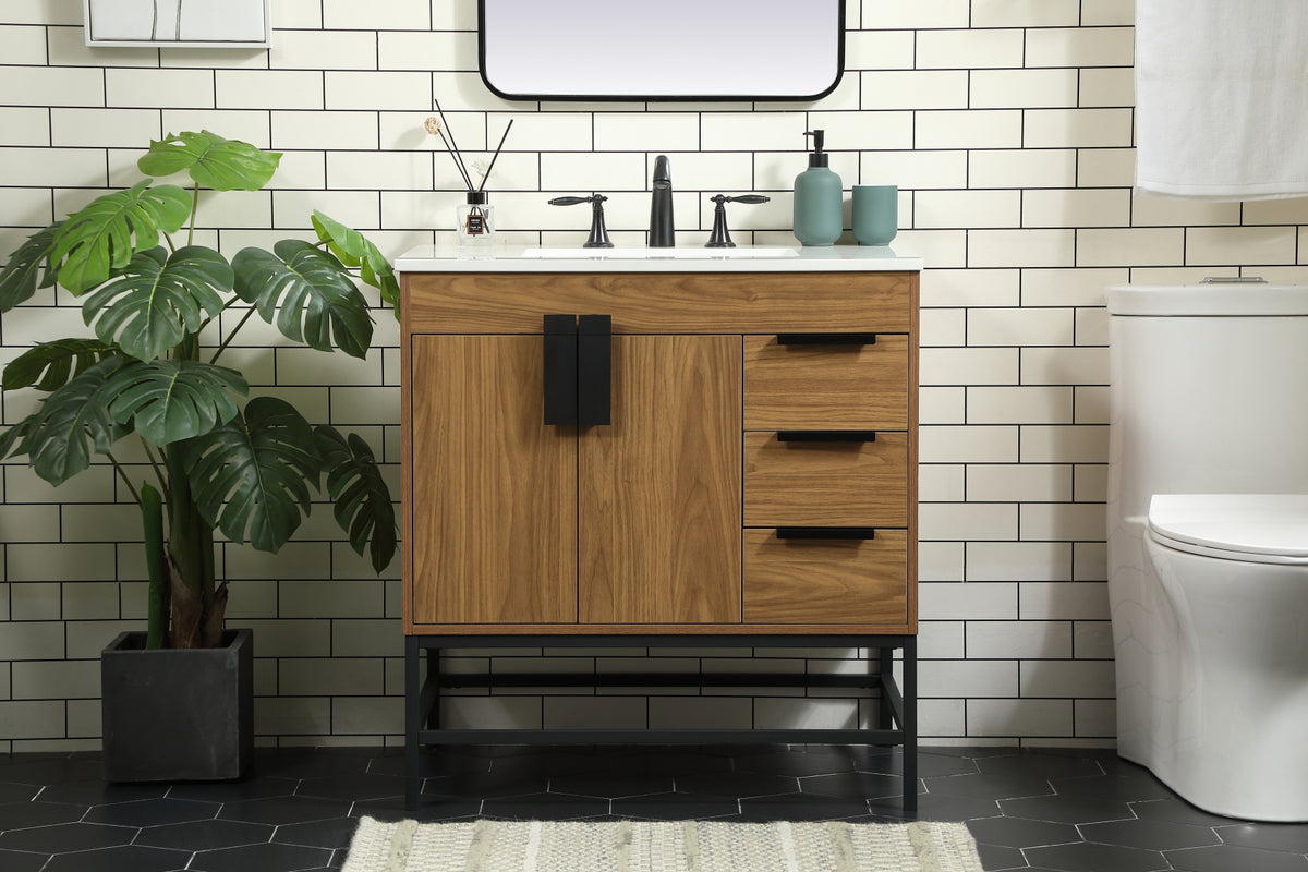 32 inch Single bathroom vanity in walnut brown