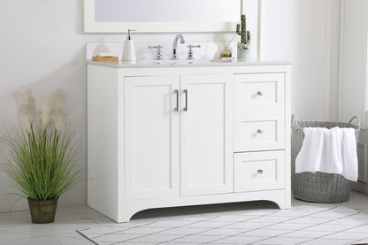 42 inch Single Bathroom Vanity in White with Backsplash