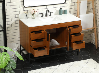 48 inch Single bathroom vanity in teak with backsplash