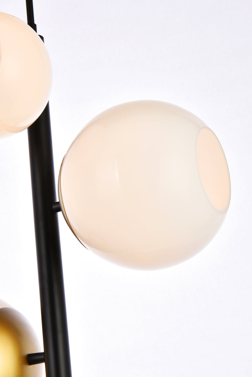 Wells 18 inch pendant in black and brass with white shade