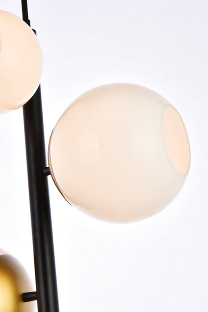 Wells 18 inch pendant in black and brass with white shade