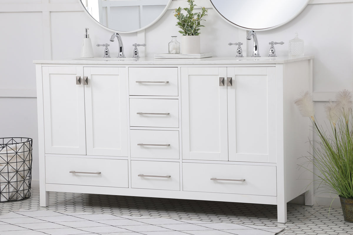 60 inch Double Bathroom Vanity in White