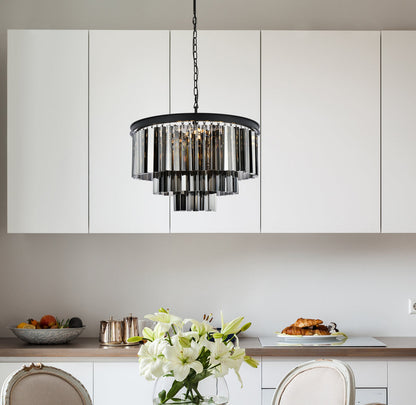 Sydney 9 light Matte Black Chandelier Silver Shade (Grey) Royal Cut Crystal