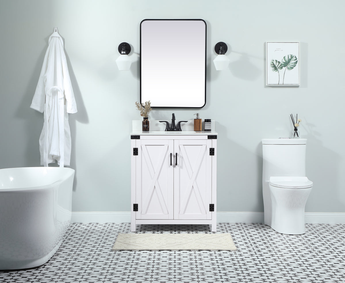 30 inch Single bathroom vanity in white with backsplash