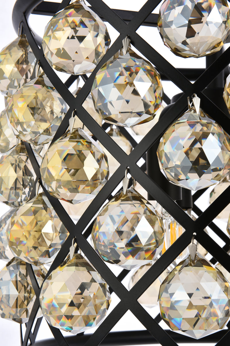 Madison 4 light Matte Black Pendant Golden Teak (Smoky) Royal Cut Crystal