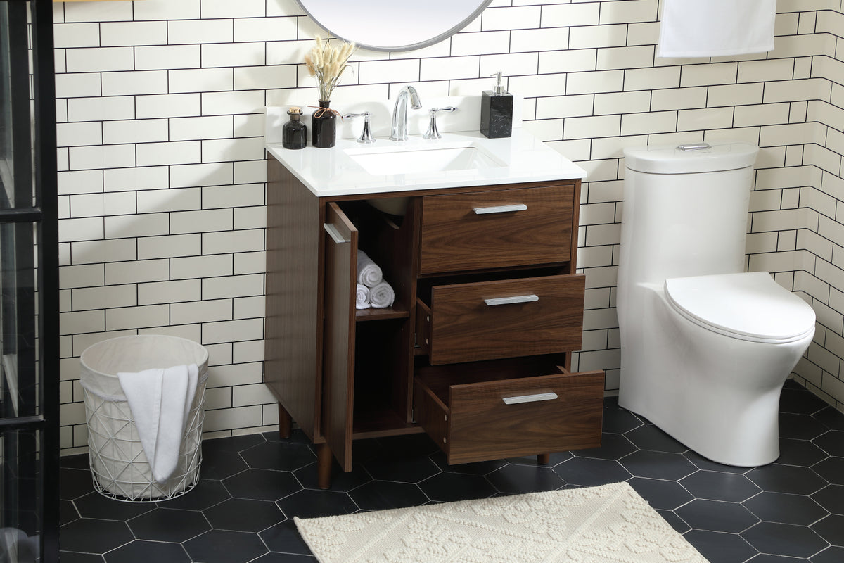 30 inch bathroom vanity in Walnut with backsplash