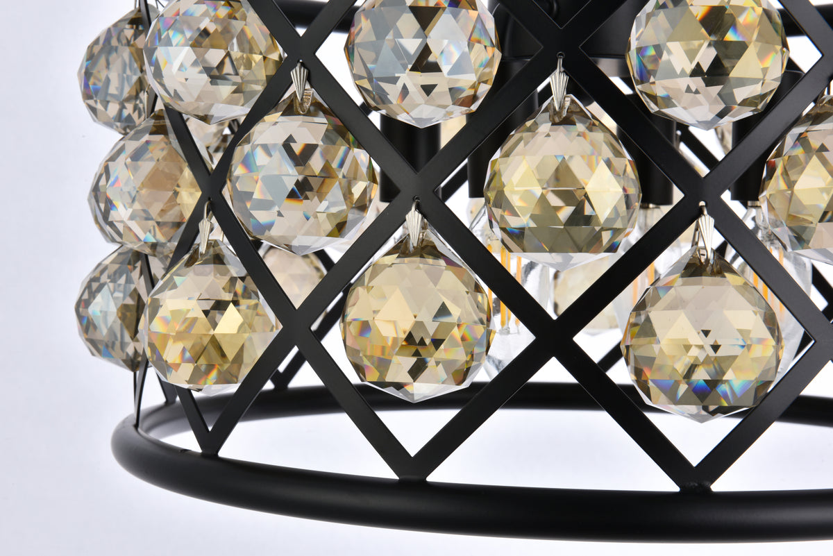 Madison 4 light Matte Black Pendant Golden Teak (Smoky) Royal Cut Crystal
