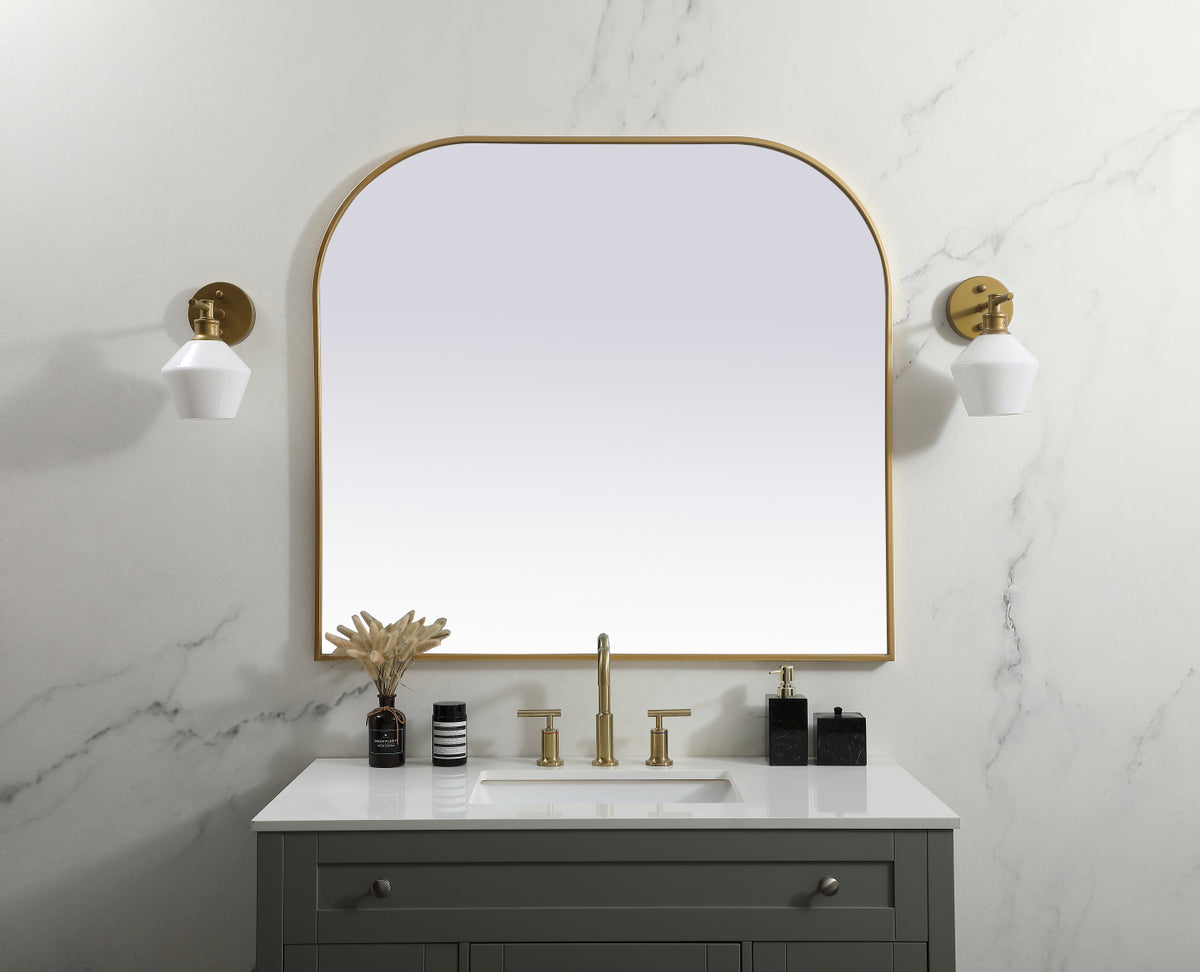 Metal Frame Arch Mirror 42x38 Inch in Brass