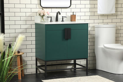 30 inch Single bathroom vanity in green with backsplash