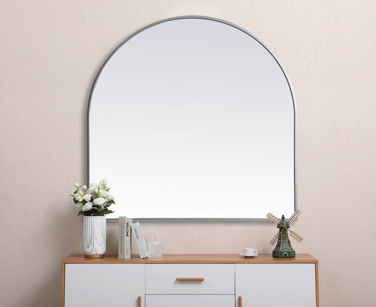 Metal Frame Arch Mirror 36x36 Inch in Silver