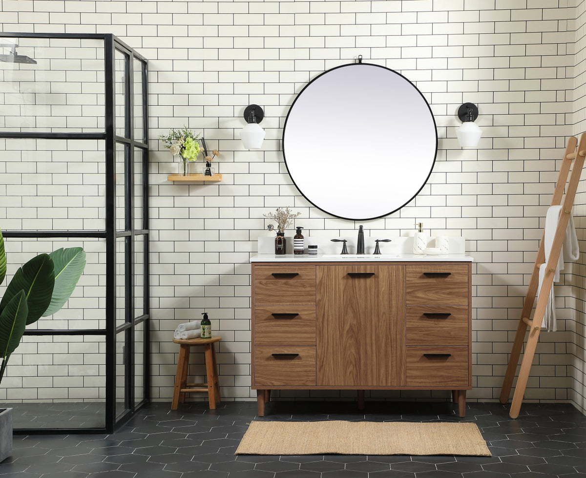 48 inch Single bathroom vanity in walnut brown with backsplash