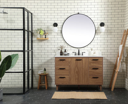 48 inch Single bathroom vanity in walnut brown with backsplash