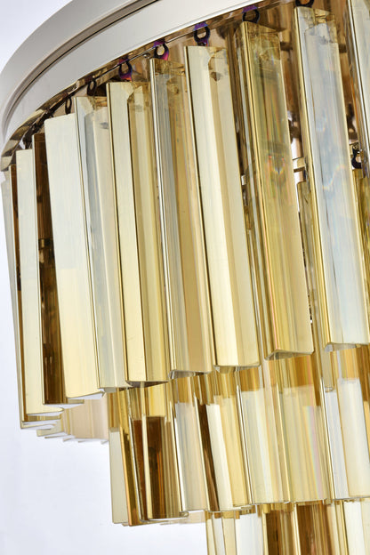 Sydney 17 light polished nickel Flush Mount Golden Teak (Smoky) Royal Cut Crystal