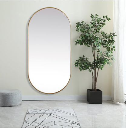 Metal Frame Oval Mirror 36x72 Inch in Brass