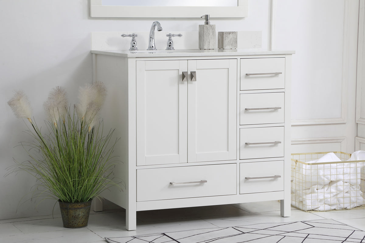 36 inch Single Bathroom Vanity in White with Backsplash