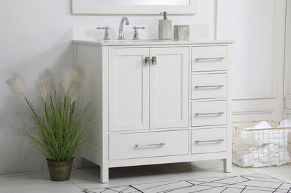36 inch Single Bathroom Vanity in White with Backsplash