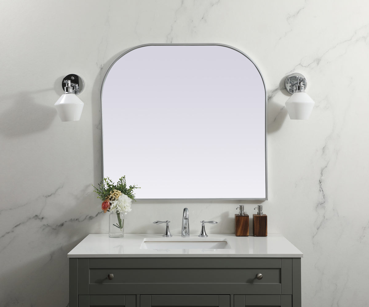 Metal Frame Arch Mirror 36x34 Inch in Silver