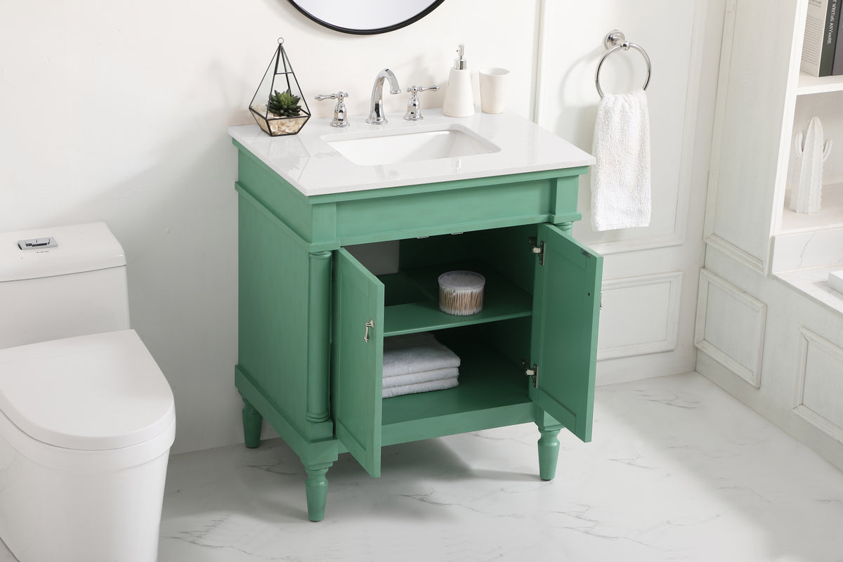 30 inch Single Bathroom vanity in Vintage Mint with ivory white engineered marble