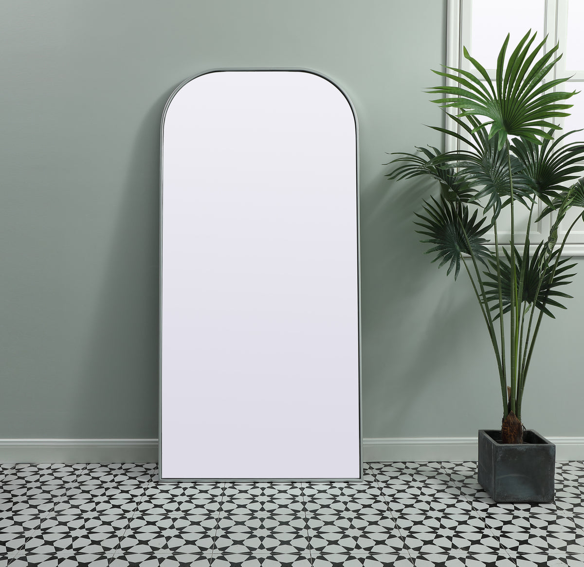 Metal Frame Arch Full Length Mirror 32x66 Inch in Silver