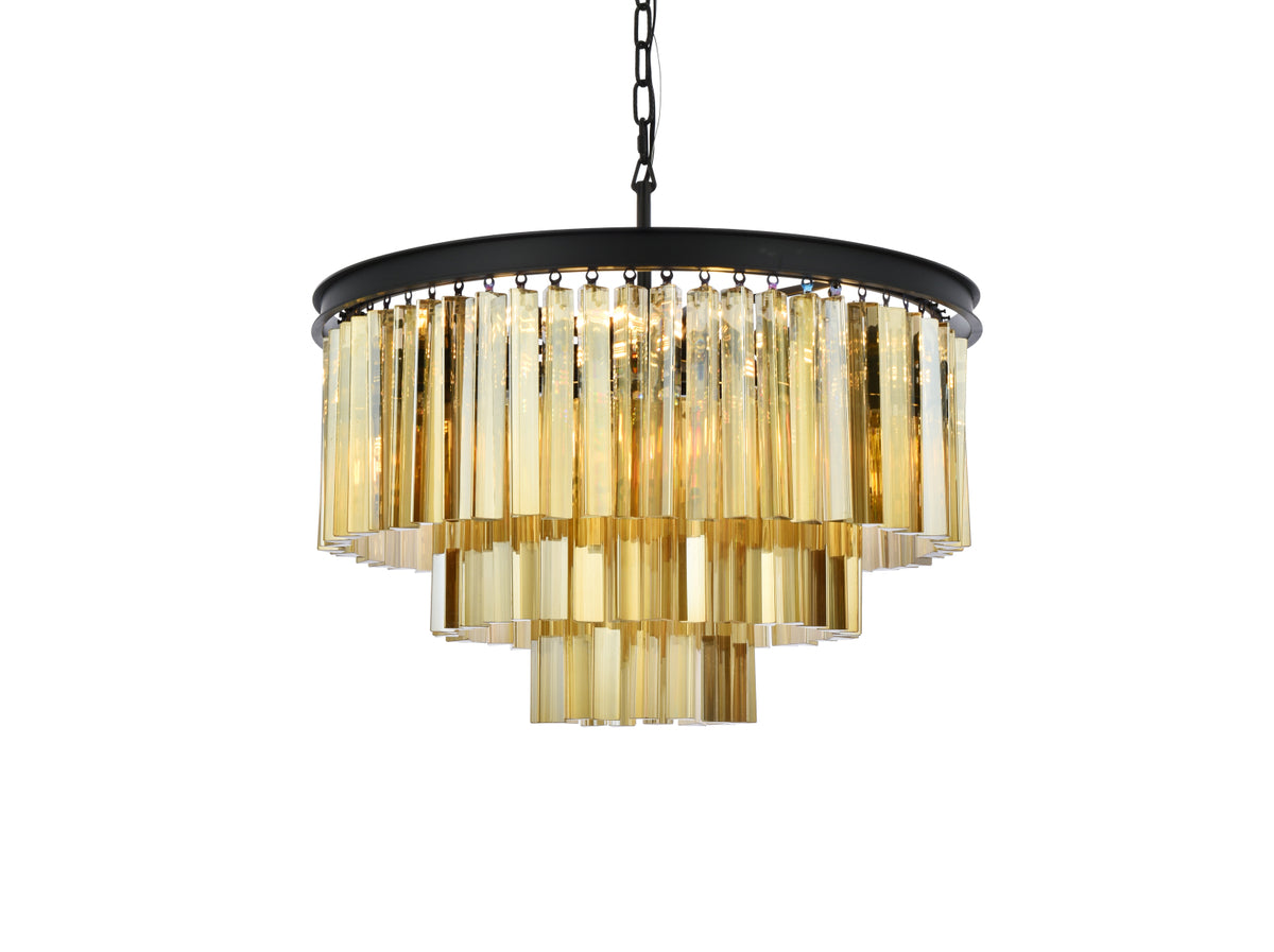 Sydney 9 light Matte Black Chandelier Golden Teak (Smoky) Royal Cut Crystal