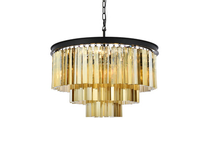 Sydney 9 light Matte Black Chandelier Golden Teak (Smoky) Royal Cut Crystal