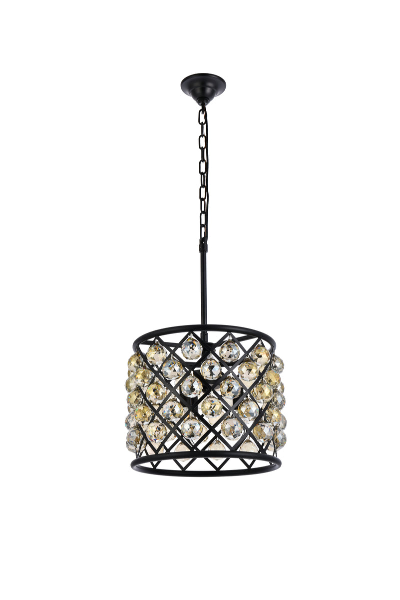 Madison 4 light Matte Black Pendant Golden Teak (Smoky) Royal Cut Crystal