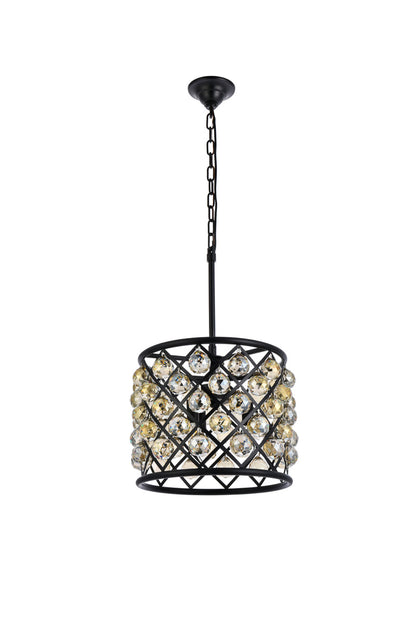 Madison 4 light Matte Black Pendant Golden Teak (Smoky) Royal Cut Crystal