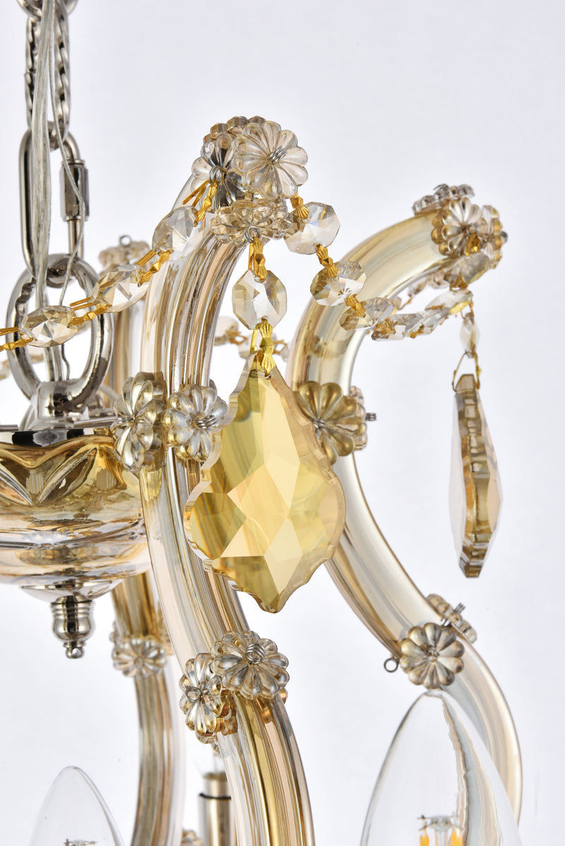 Maria Theresa 6 light Gold Pendant Golden Teak (Smoky) Royal Cut Crystal