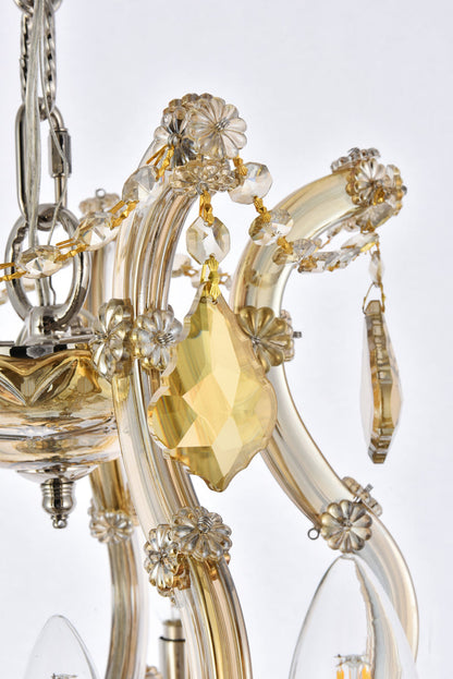 Maria Theresa 6 light Gold Pendant Golden Teak (Smoky) Royal Cut Crystal
