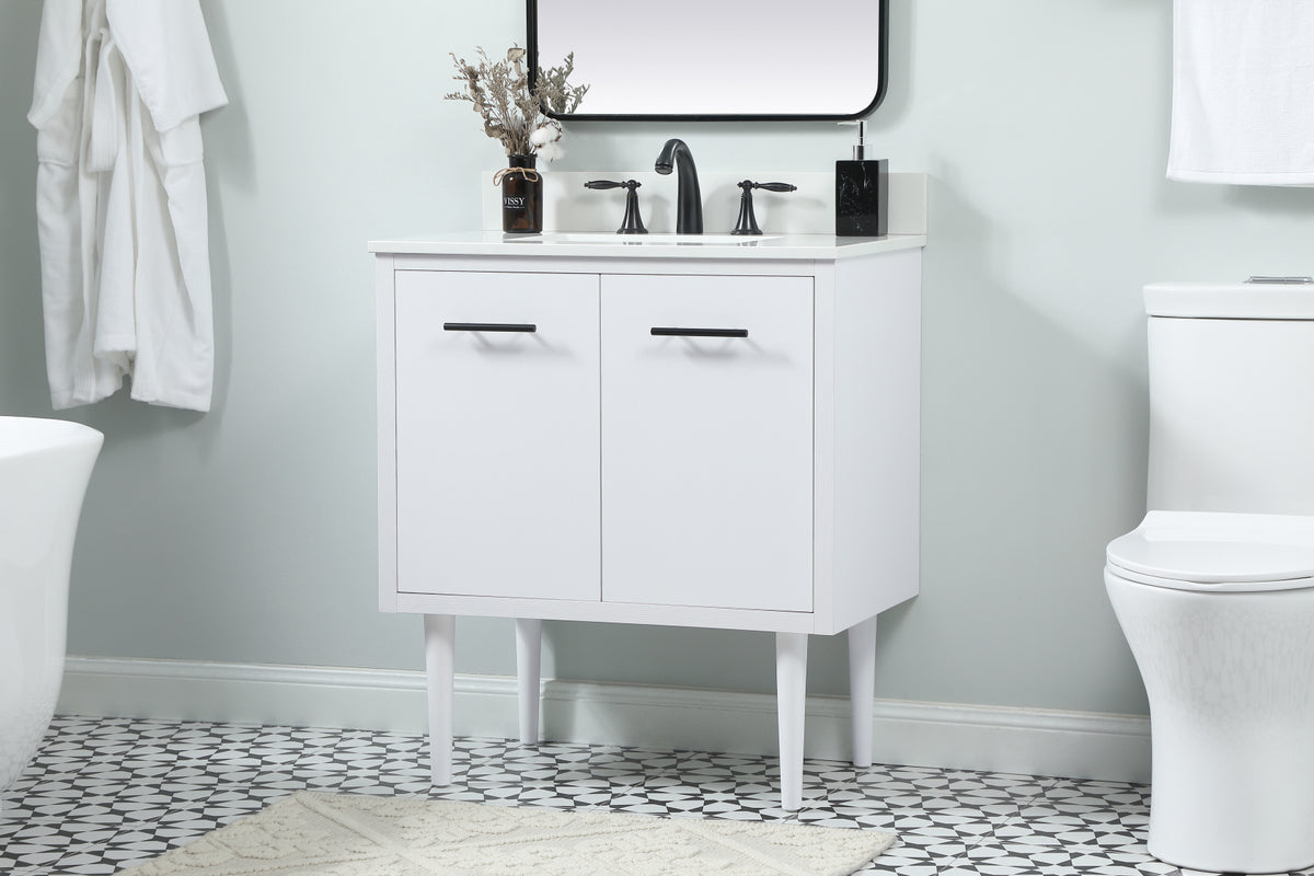 30 inch Single bathroom vanity in white with backsplash