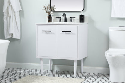 30 inch Single bathroom vanity in white with backsplash