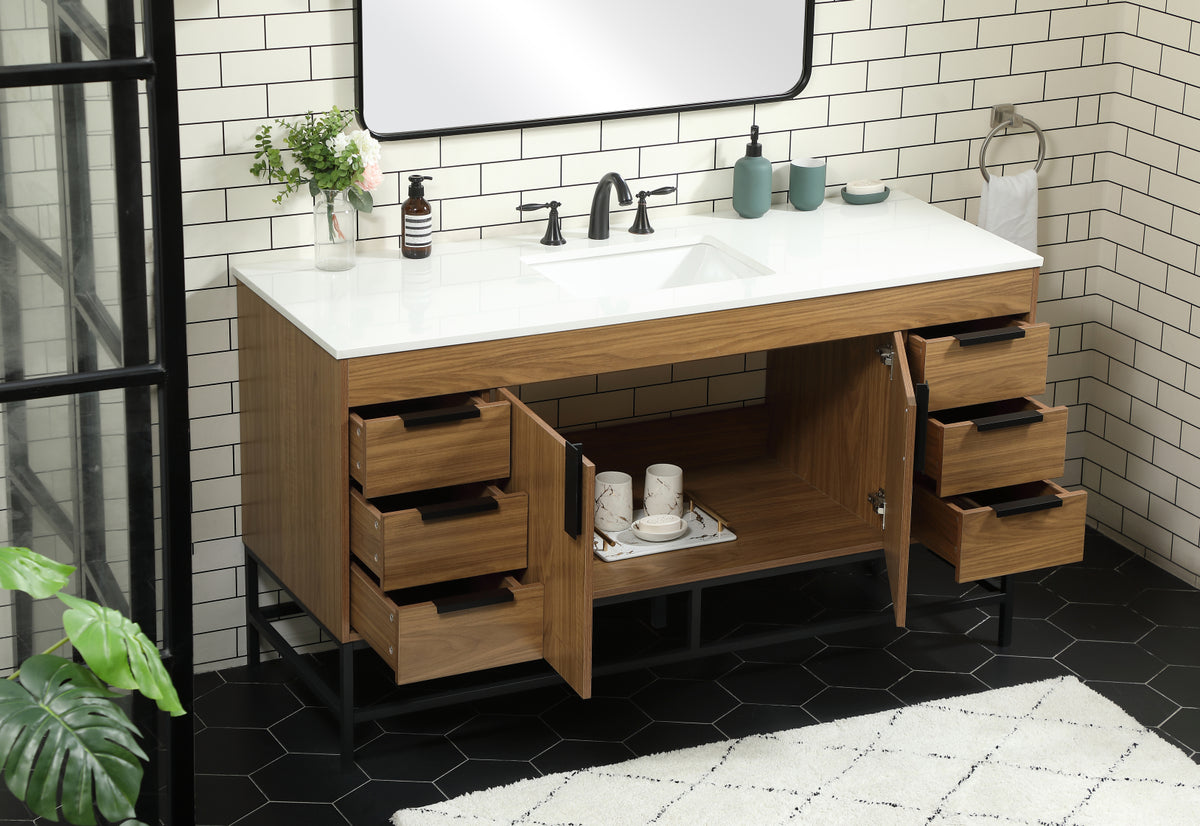 60 inch Single bathroom vanity in walnut brown