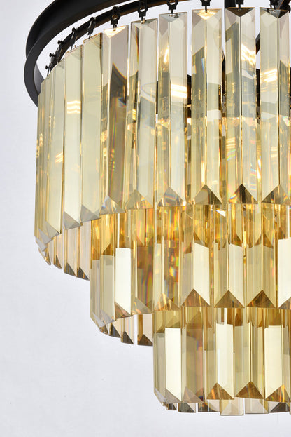 Sydney 9 light Matte Black Chandelier Golden Teak (Smoky) Royal Cut Crystal