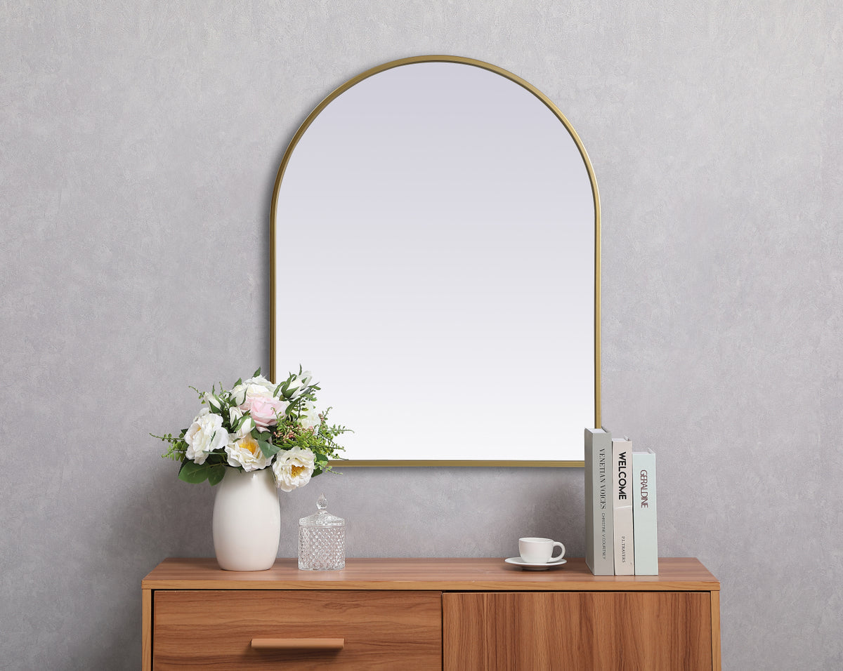 Metal Frame Arch Mirror 24x30 Inch in Brass
