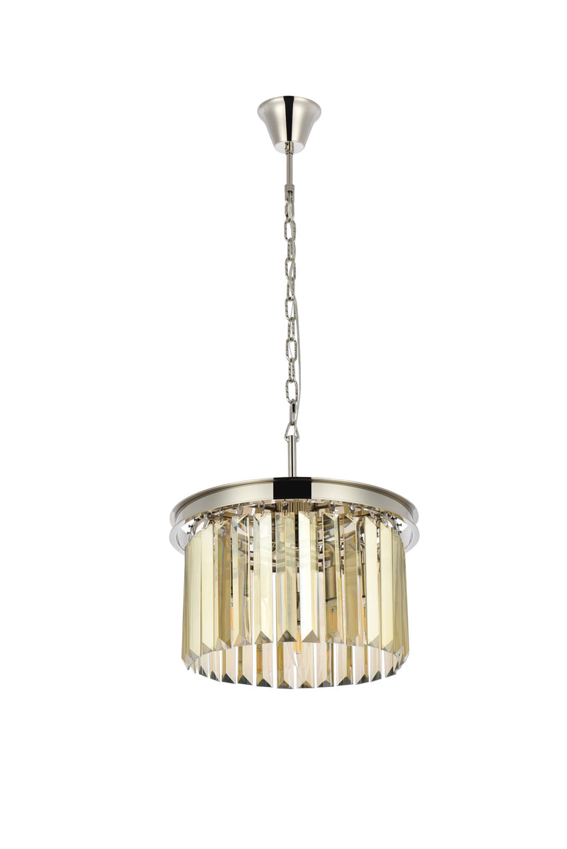Sydney 3 light polished nickel Pendant Golden Teak (Smoky) Royal Cut Crystal