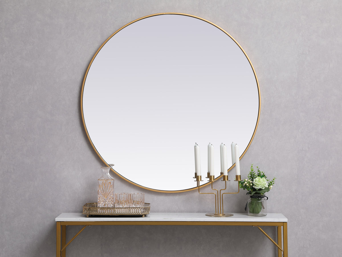 Metal frame round mirror 39 inch in Brass