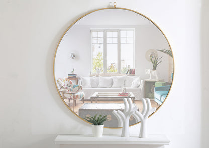 Metal frame Round Mirror with decorative hook 48 inch Brass finish