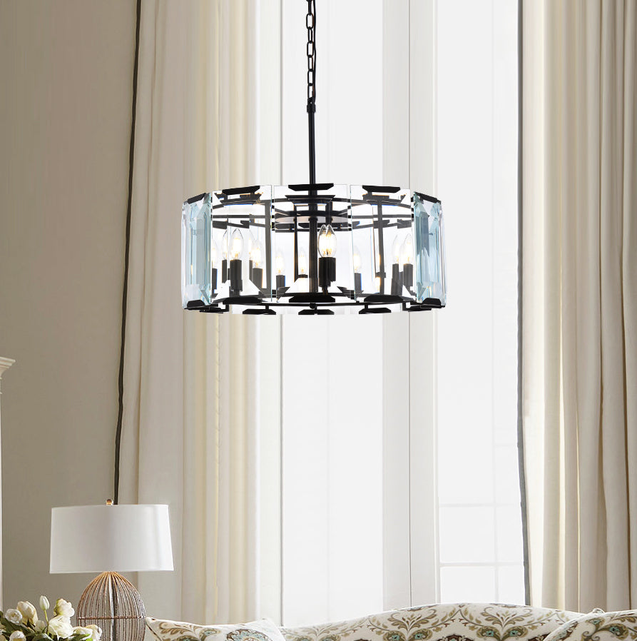 Monaco 6 light Flat Black (Matte) Chandelier Clear Glass Crystal