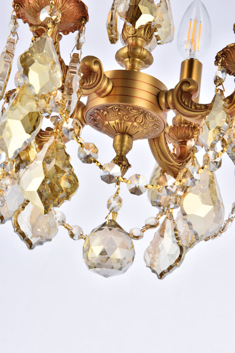 Lillie 4 light French Gold Pendant Golden Teak (Smoky) Royal Cut Crystal