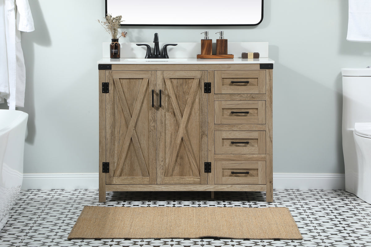 42 inch Single bathroom vanity in natural oak with backsplash