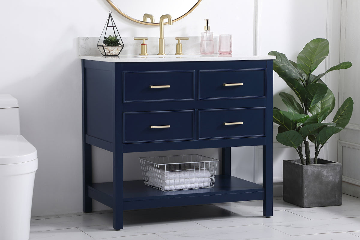 36 inch Single bathroom vanity in blue with backsplash